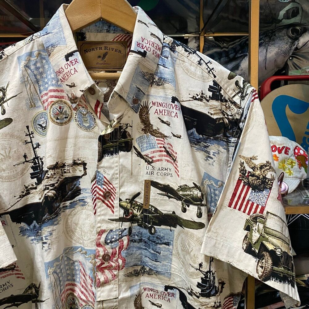 North River Wings Over America Military Patriotic Button Up Shirt AOP Large